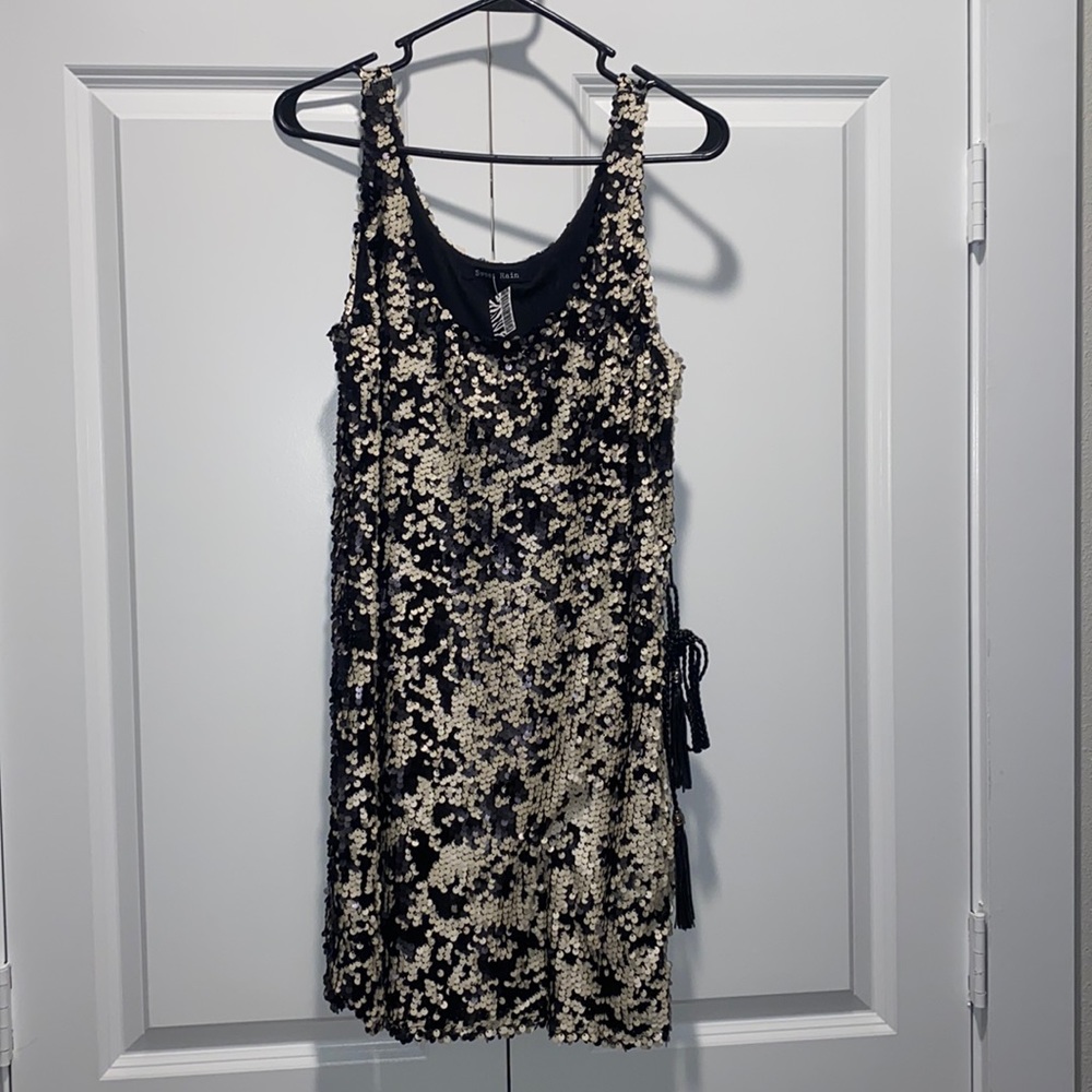 Sweet Rain Sequin Black and White Shift Mini Dress